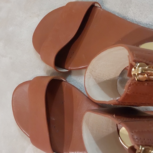 MICHAEL Michael Kors Ava sandals in Tan leather GoldnZipper Womens 8.5 M - Picture 8 of 10